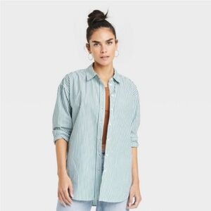 Universal Thread Oversized Green Striped Collared Buttondown Shirt sz Small